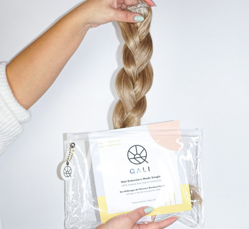 QALI clip in hair extensions in packaging